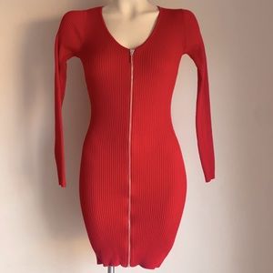 Ribbed Sweater Dress with Front Zipper
